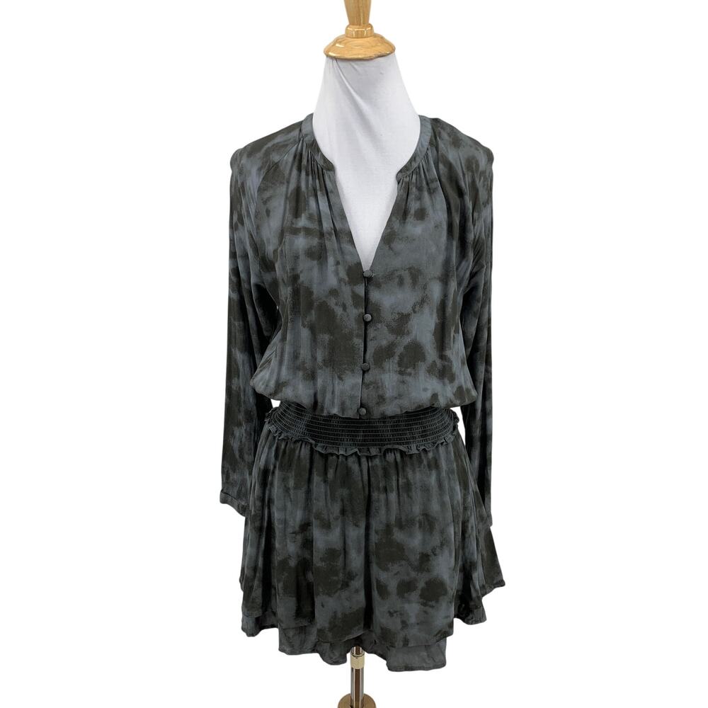 Rails Dress Womens M Medium Slate Gray Jasmine Tie Dye Mini V Neck Smocked Waist